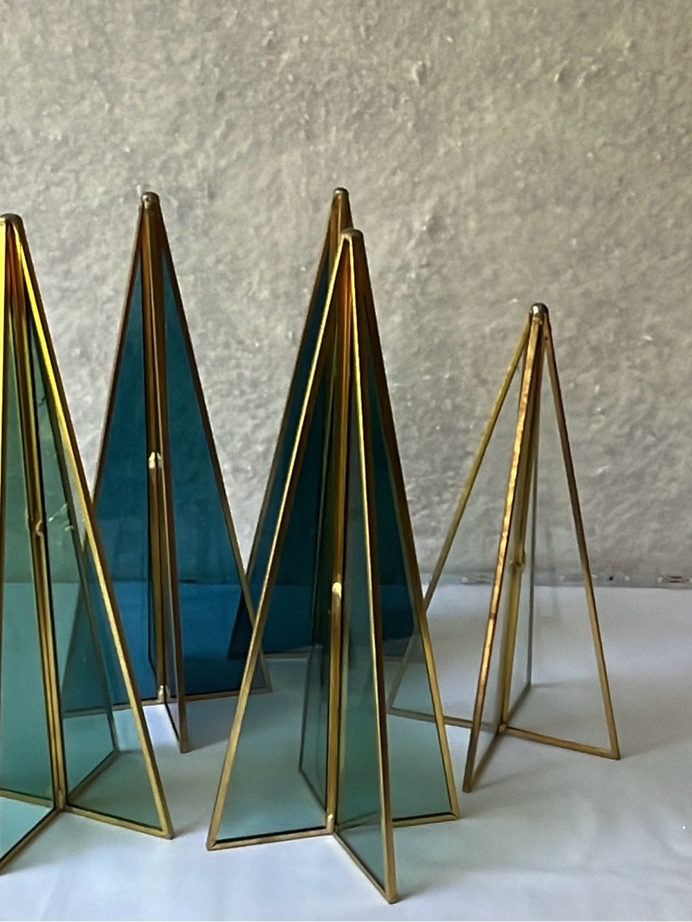Geometric Tabletop Christmas Trees Gold Frames  Set of 5